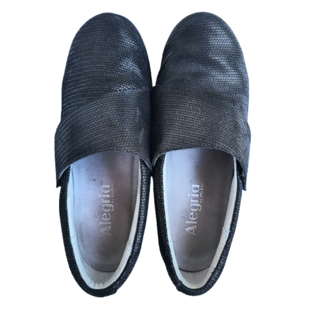 Women's Sz 8 Black Academia Alegria Comfort Leather Upper Loafers